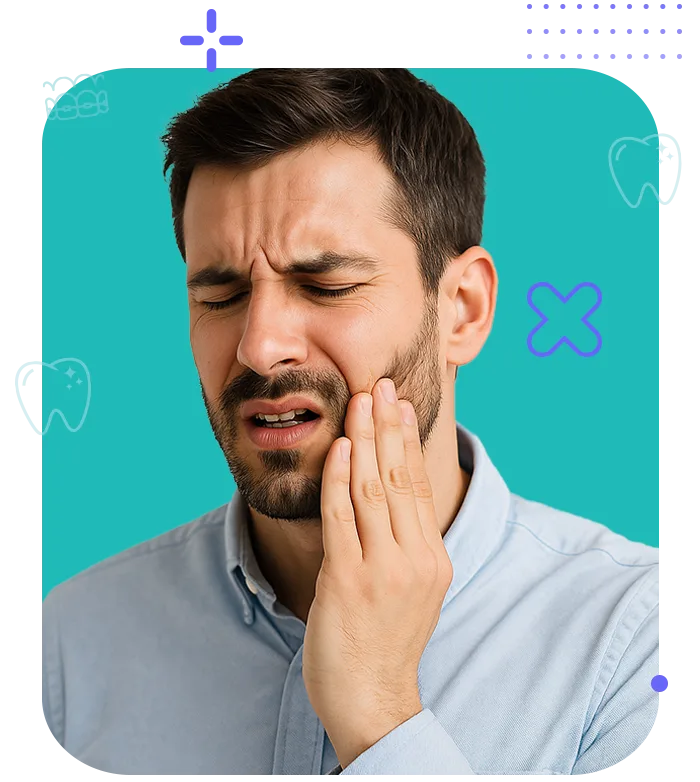 Hombre tocándose la mandíbula por dolor dental que requiere tratamiento de endodoncia